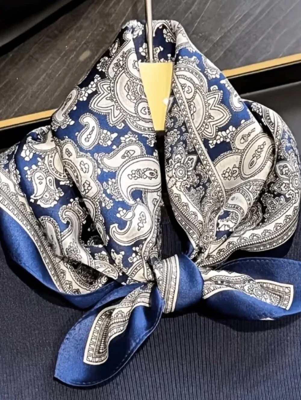 Silk-feel  Navy Paisley Pocket Square - Neck Scarf , Head Scarf